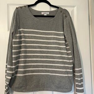 Liz Claiborne Gray and White Striped Pullover